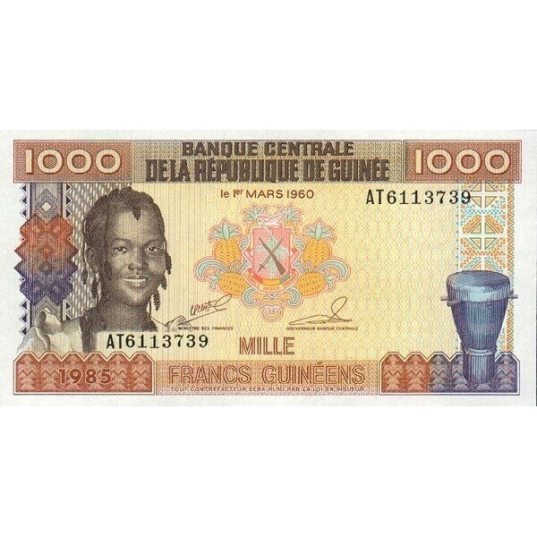 1985- Guinea  pic 32   1000 Francs banknote