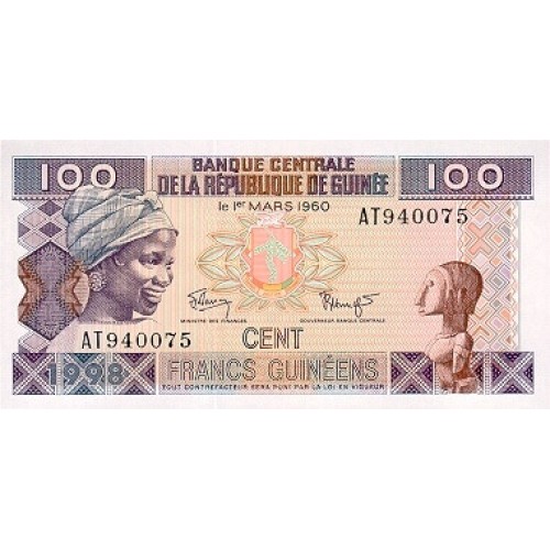 1998- Guinea  pic 35   100 Francs banknote