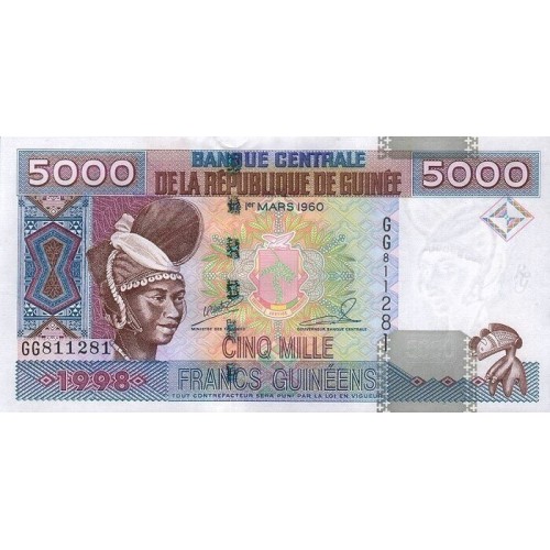 1998- Guinea  pic 370   100 Francs banknote