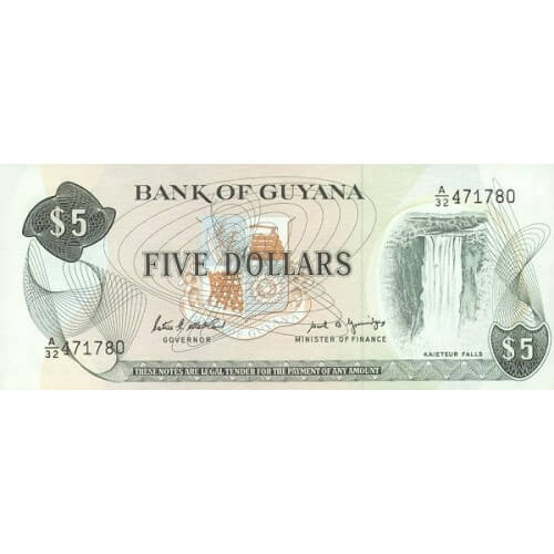 1989 - Guyana P22e billete de 5 Dólares  F.7