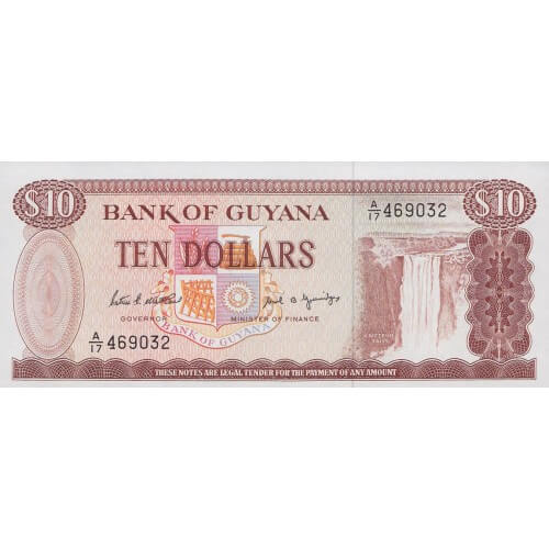 1989 - Guyana P23d billete de 10 Dólares