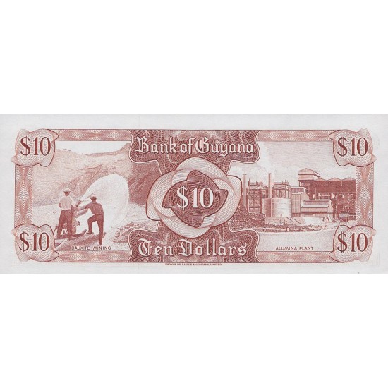 1989 - Guyana P23d 10 Dollars banknote 1989 - Guyana P23d 10 Dollars banknote