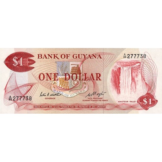 1989 - Guyana P21e 1 Dollar banknote F.7 1989 - Guyana P21e 1 Dollar banknote F.7