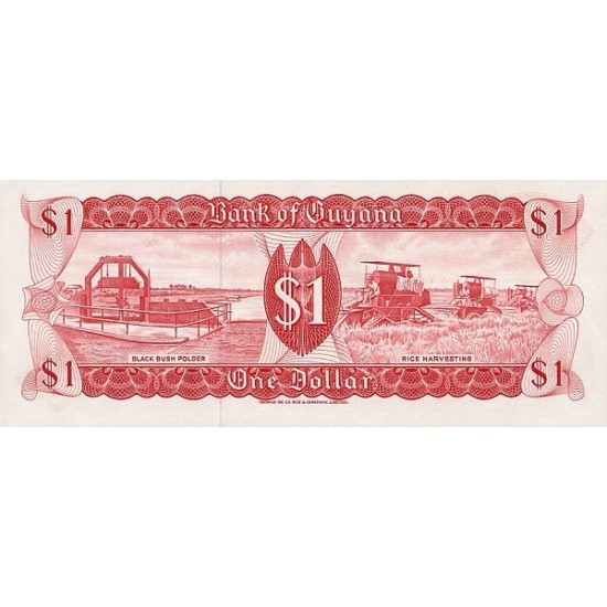 1989 - Guyana P21e 1 Dollar banknote F.7 1989 - Guyana P21e 1 Dollar banknote F.7
