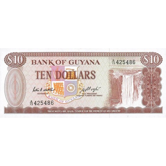 1989 - Guyana P23d 10 Dollars banknote f.6 1989 - Guyana P23d 10 Dollars banknote f.6