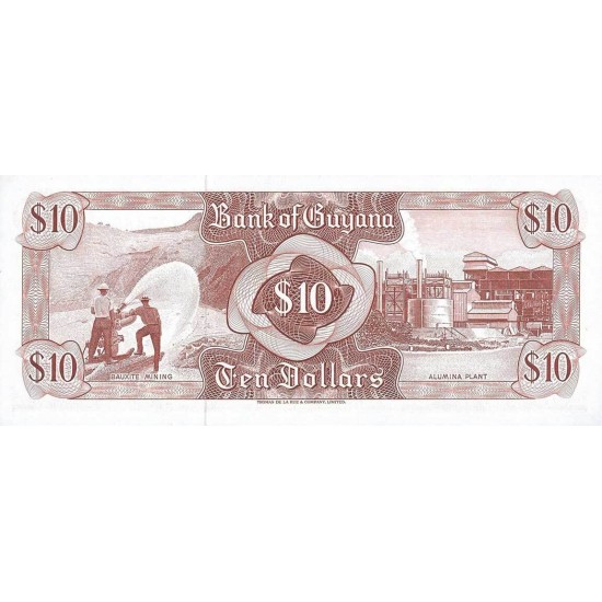 1989 - Guyana P23d 10 Dollars banknote f.6 1989 - Guyana P23d 10 Dollars banknote f.6