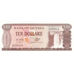 1992 - Guyana P23f billete de 10 Dólares f.9