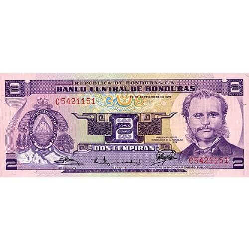 1976 - Honduras P61 2 Lempiras banknote