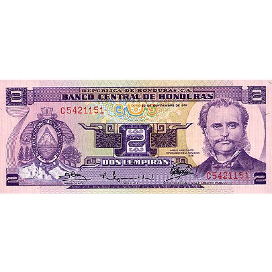 1976 - Honduras P61 2 Lempiras banknote 1976 - Honduras P61 2 Lempiras banknote