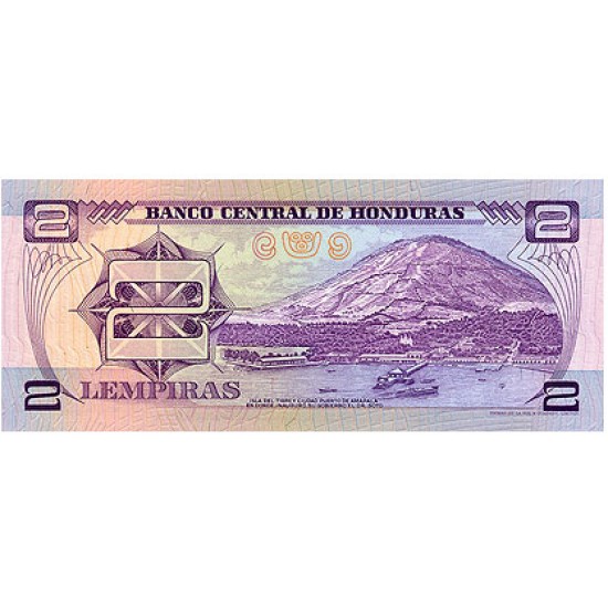 1976 - Honduras P61 2 Lempiras banknote 1976 - Honduras P61 2 Lempiras banknote