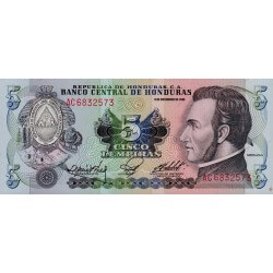 1985 - Honduras P63b billete de 5 Lenpiras