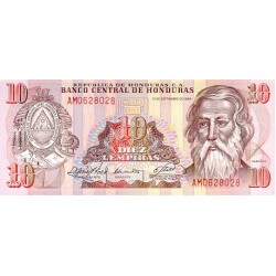 1989 - Honduras P70 10 Lempiras banknote