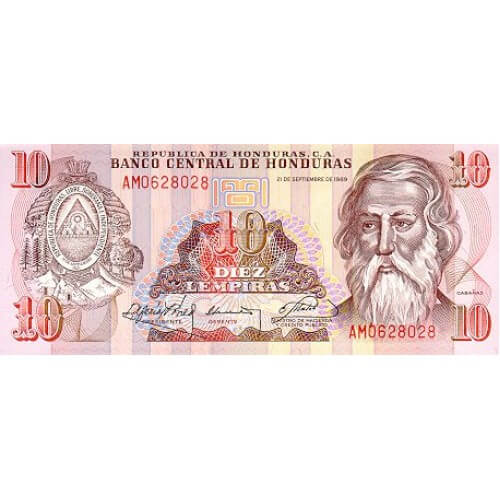 1989 - Honduras P70 10 Lempiras banknote