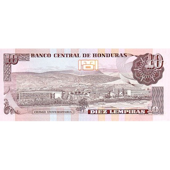 1989 - Honduras P70 10 Lempiras banknote 1989 - Honduras P70 10 Lempiras banknote