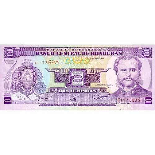 1993 - Honduras P72b 2 Lempiras banknote