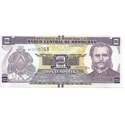 2014 - Honduras P97b billete de 2 Lempiras S/C