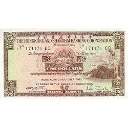 1972 - Hong Kong  pic 181e  billete de 5 Dólares