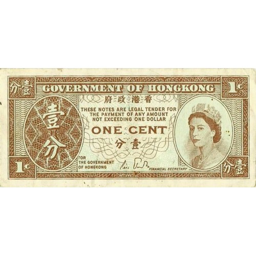 1986 - Hong Kong  pic 325 b billete de 1 Cent.