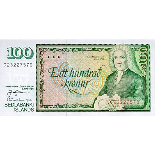 1994 - Islandia PIC 54a billete de 100 Coronas F53 S/C