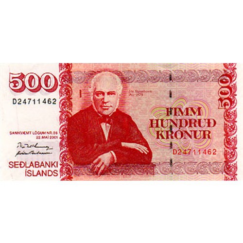 2001 - Islandia PIC 58b billete de 500 Coronas S/C