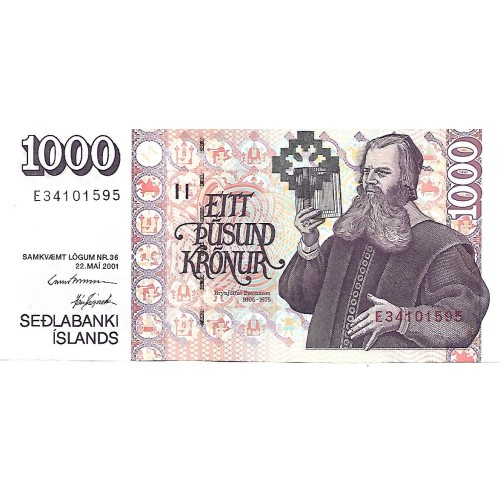 2001 - Islandia PIC 59 billete de 1000 Coronas S/C