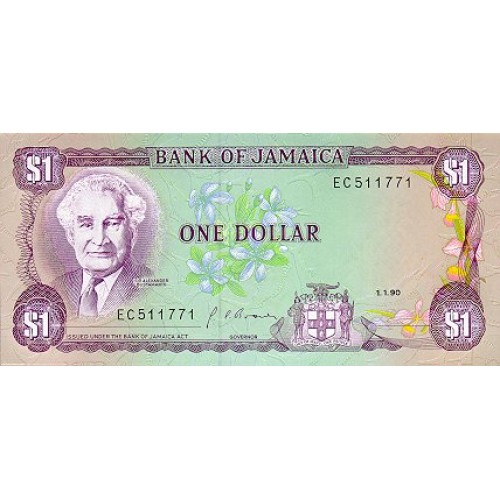 1990 - Jamaica  Pic 68 Ad      1 Dollar banknote