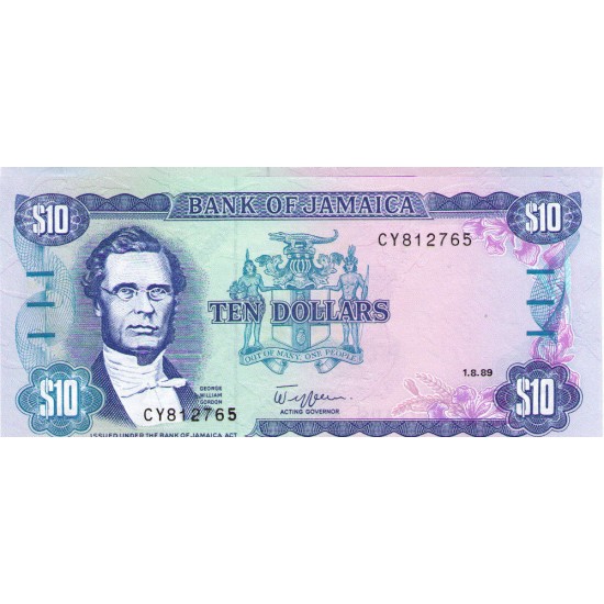 1989 - Jamaica P71c 10 Dollars banknote 1989 - Jamaica P71c 10 Dollars banknote