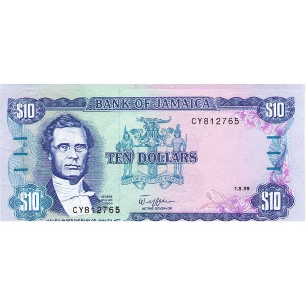 1989 - Jamaica P71c 10 Dollars banknote