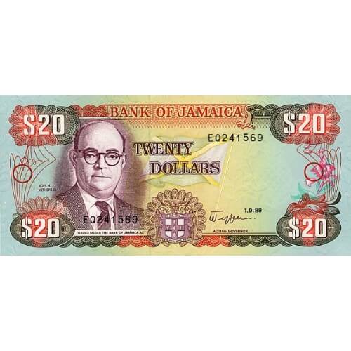 1989 - Jamaica P72c billete de 20 Dólares