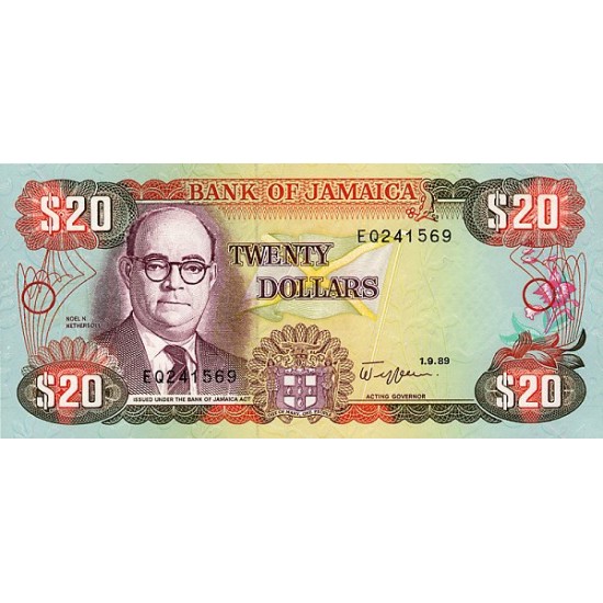 1989 - Jamaica P72c 20 Dollars banknote 1989 - Jamaica P72c 20 Dollars banknote
