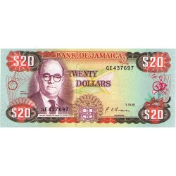 1991 - Jamaica P72d 20 Dollars banknote