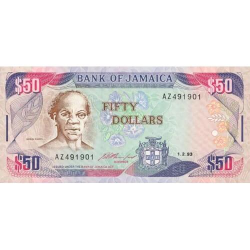 1993 - Jamaica P73b 50 Dollars banknote