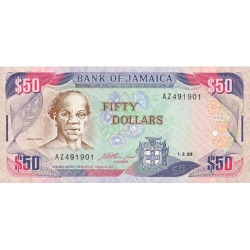 1993 - Jamaica PIC 73b 50 Dollars banknote S11 UNC