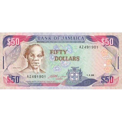 1993 - Jamaica P73b billete de 50 Dólares