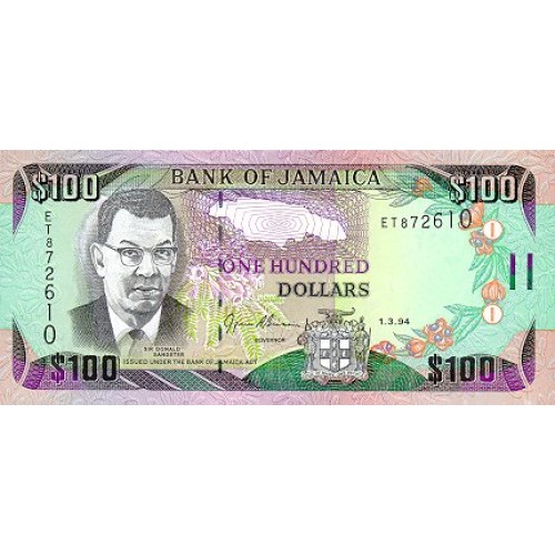 1992 - Jamaica  Pic 75b    100 Dollars banknote