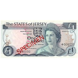 1976- Jersey PIC 11s    1 Pound  banknote Specimen