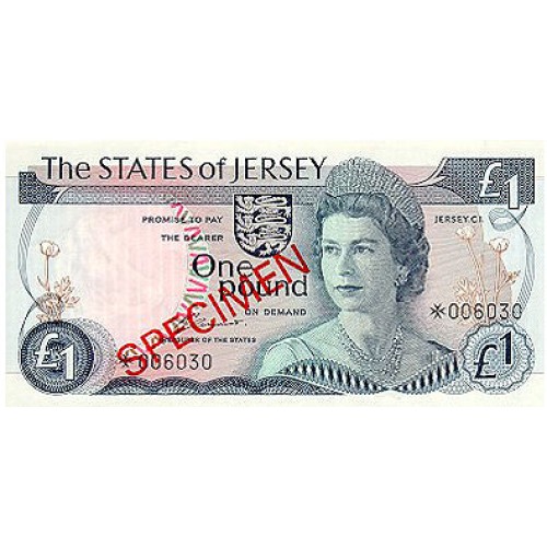 1976- Jersey PIC 11s    1 Pound  banknote Specimen