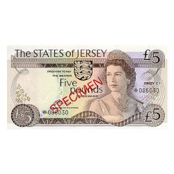 1976- Jersey PIC 12s    5 Pounds  banknote Specimen