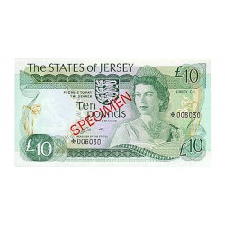 1976- Jersey PIC 13s    10 Pounds  banknote Specimen