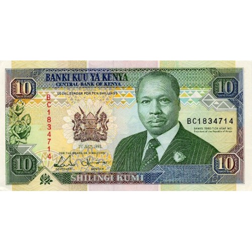 1993 -  Kenia pic 24e  billete de   10 Shillings