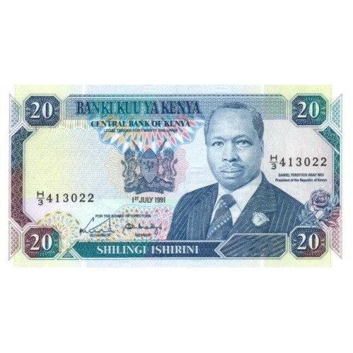 1991-  Kenia pic 25d  billete de   20 Shillings