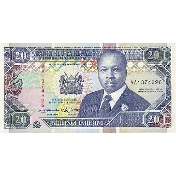 1993 - Kenya Pic 31a 20  Shillings  banknote