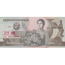 1992 -  Corea del Norte pic 39s  billete de 1 won  Especimen
