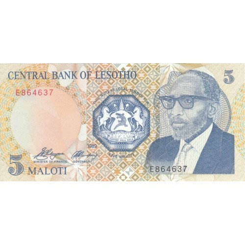 1989 - Lesotho  pic 10a  billete de 5 Maloti