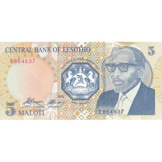 1989- Lesotho Pic 10a 5 Maloti banknote 1989- Lesotho Pic 10a 5 Maloti banknote