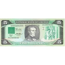 1989 - Liberia   Pic 19    5 Dollars  banknote