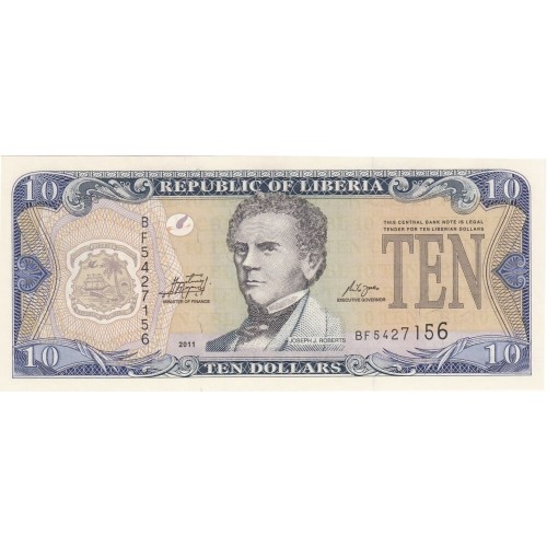 2009 - Liberia   Pic 27e    10 Dollars  banknote