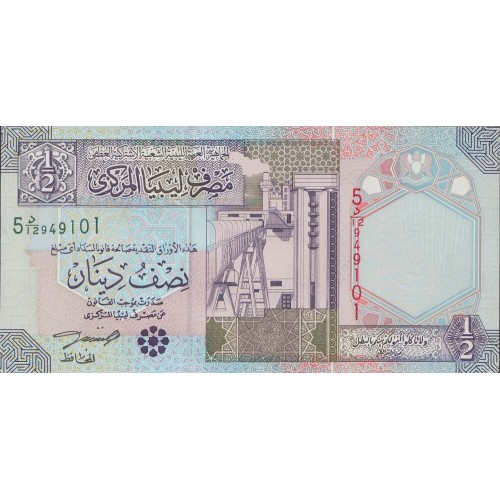 2002 - Libya PIC  63  1/2 Dinar banknote 