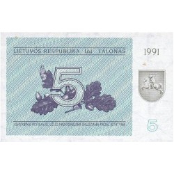 1991 - Lituania PIC 34b billete de 5 Talonas