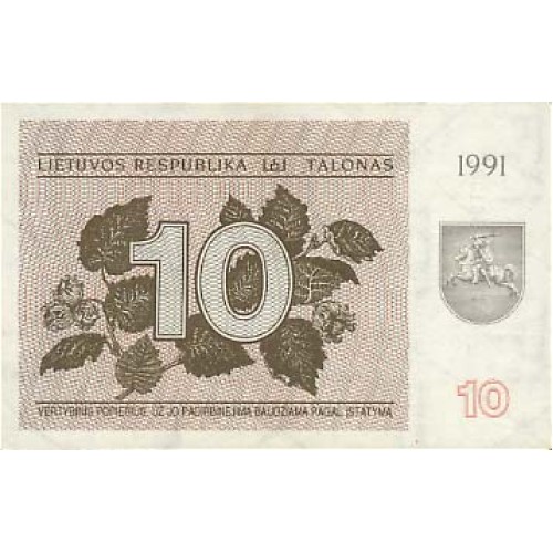 1991 - Lituania PIC 35b billete de 10 Talonas